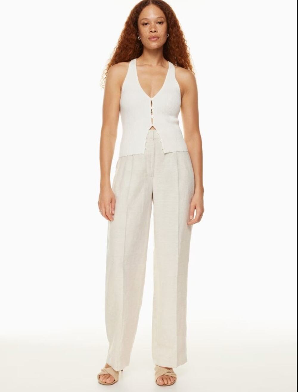 Aritzia Wilfred The Effortless Pant Linen Oatmeal High Waisted Wide Leg 14